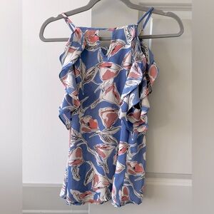 Floral Blue Casual Summer Shirt Off Shoulder